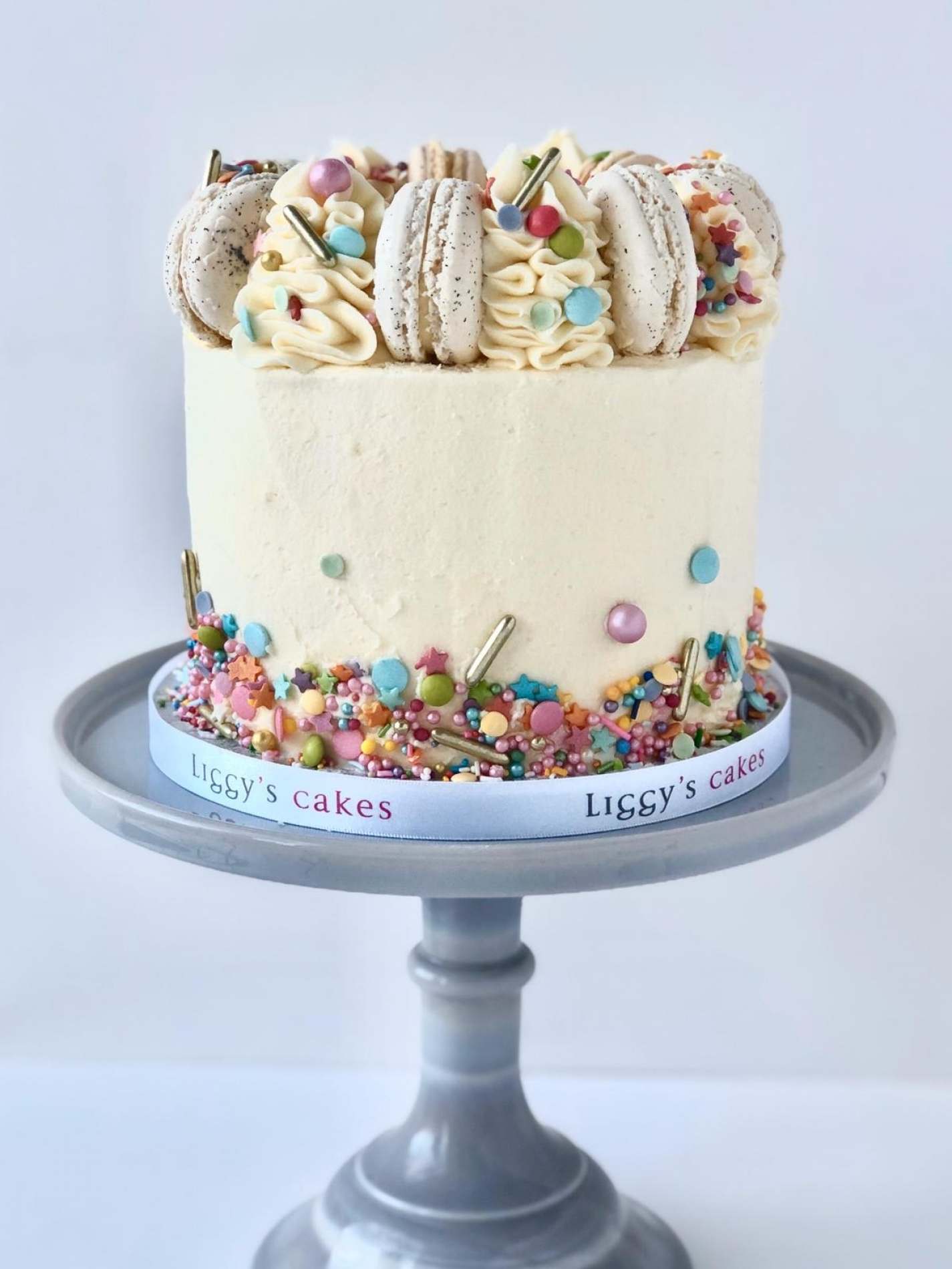 Colourful Confetti Macaron Layer Cake Birthdays