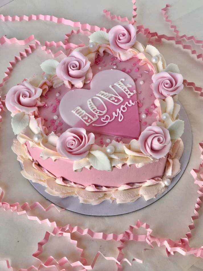 Heart Shaped Birthday Cake with Pearls