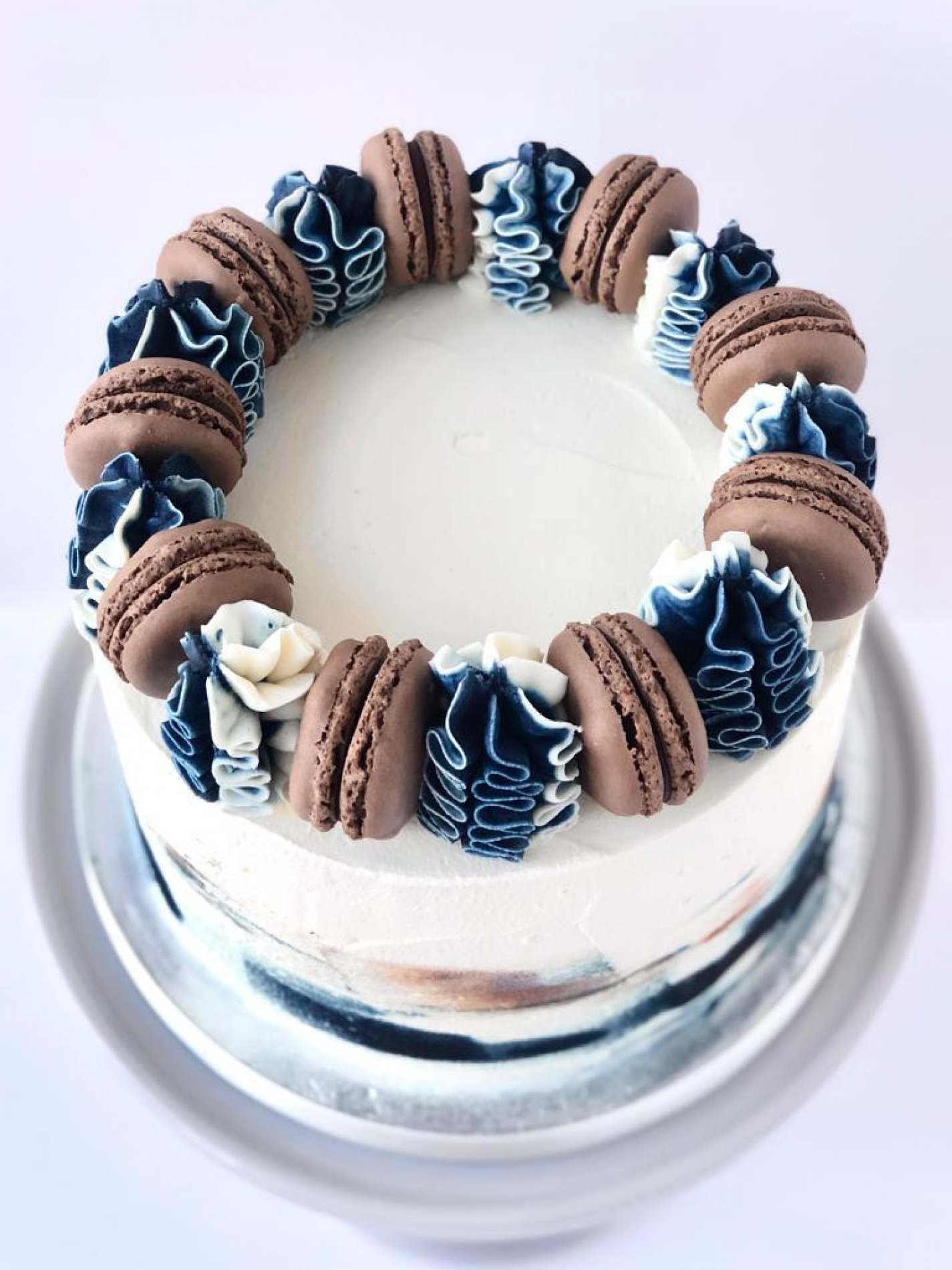 Chocolate and Navy Macaron Layer Cake Birthdays