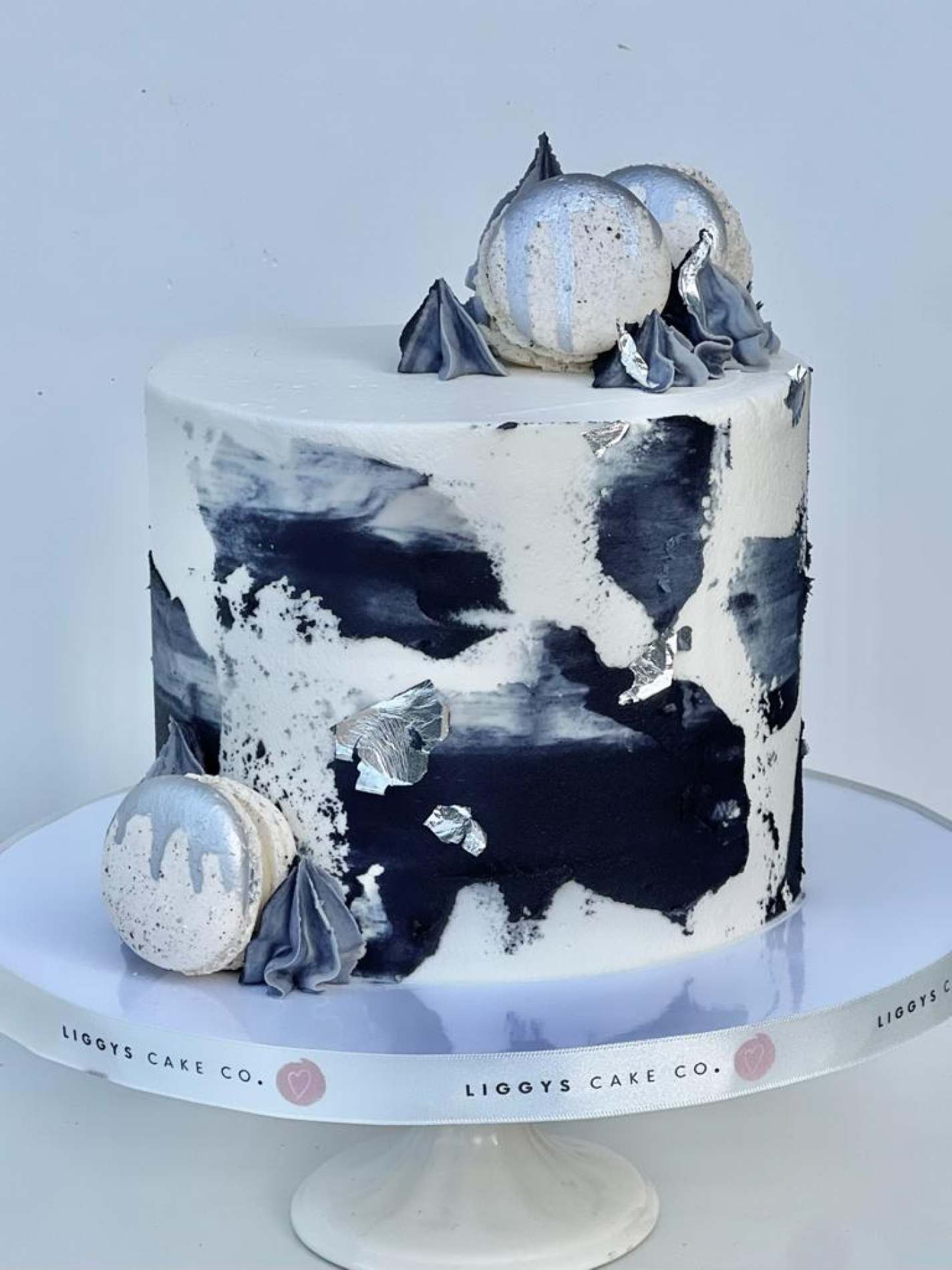 Black and White Layer Cake with Macarons Birthdays