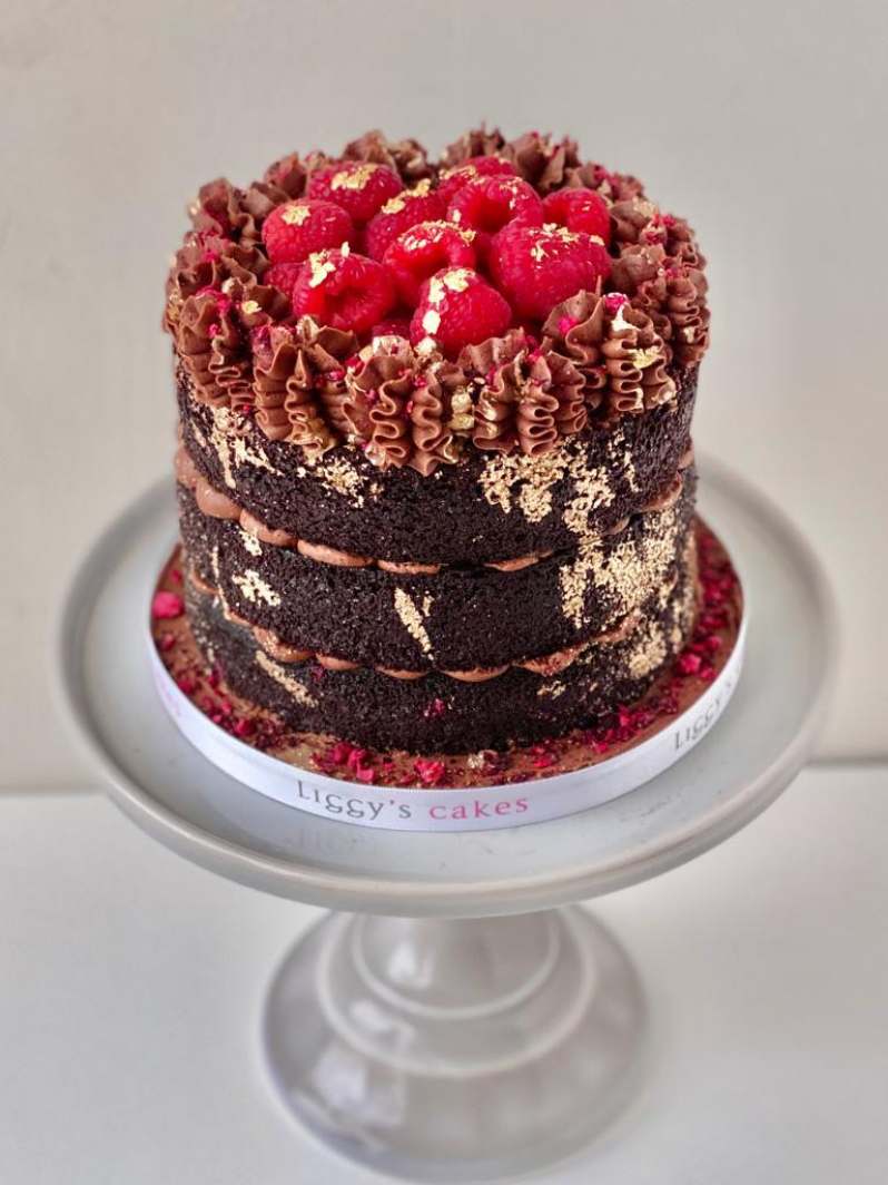 Vegan Chocolate Cake with fresh raspberries Celebration cake