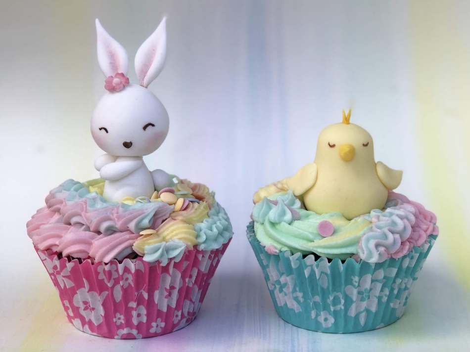 42 Pink Bunnies Edible sugar paste cake topper Cupcakes Baby shower Easter